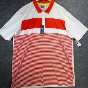 Jack Nicklaus StayDri Striped Polo Shirt Mens XXL Paprika Orange White Golf New